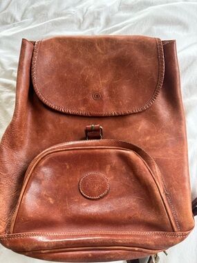 Roots Brown Leather Backpack with Front Pocket